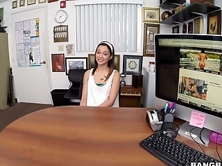 Petite Gal Filmed Doing Decadent Porno On The Desk