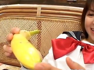 Ai Kazumi In School Uniform Inhales Penis And Gets Banana In Cunny