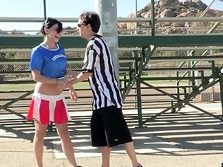 Lucky Referee Feeds A Gorgeous Dark-haired Cheerleader His Hot Jizz